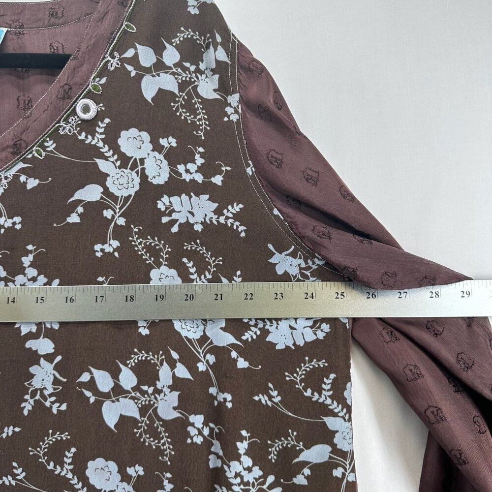 Tienda Ho Blouse Women One Size Asymmetrical Hem V-Neck Long Sleeve Floral Brown - Picture 7 of 11